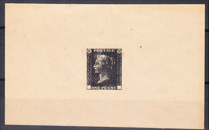 1840 1d black, no corner letters, proof? on  7 x 11½ cm ungummed paper. U/M, fine