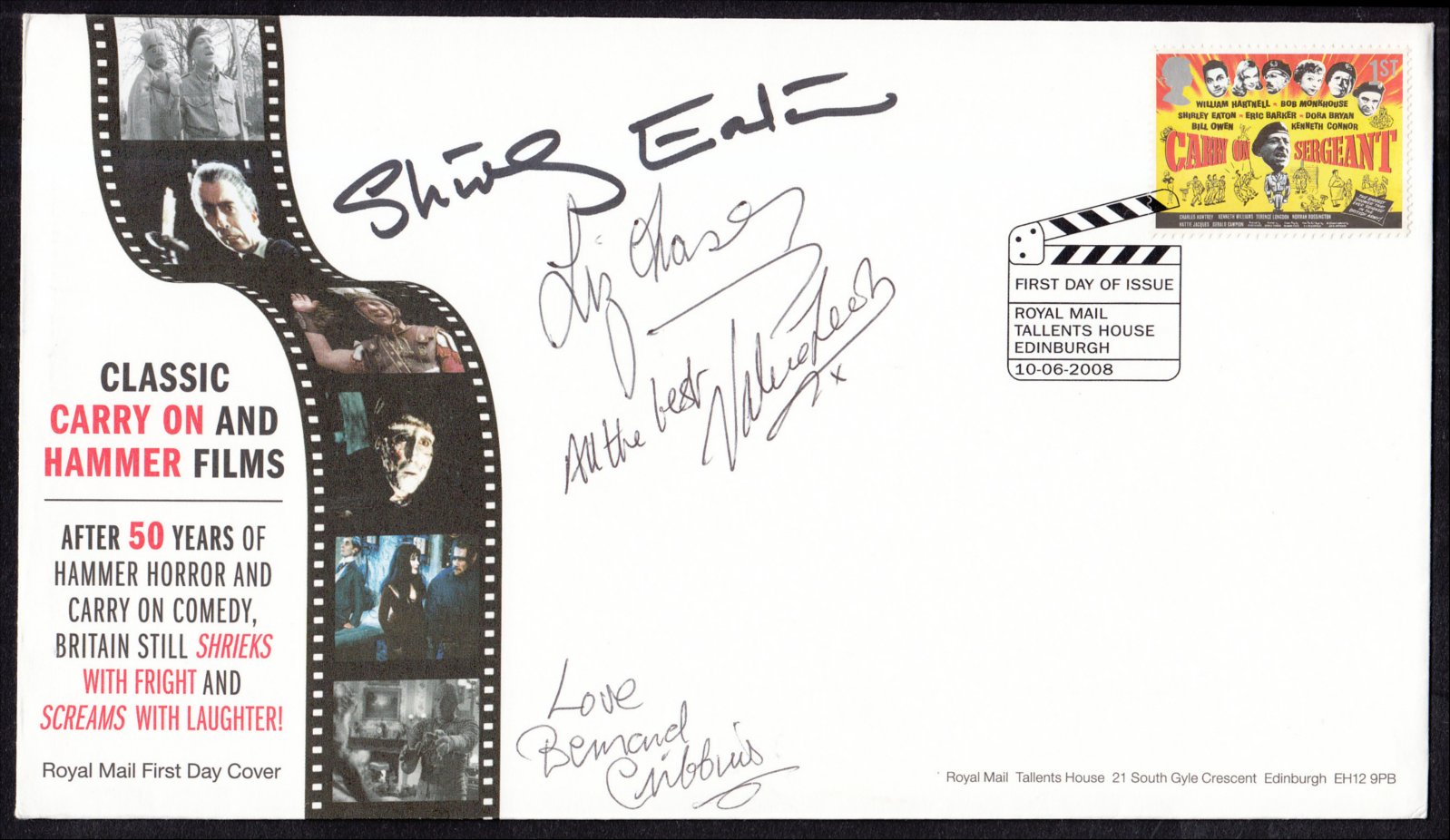 2008 Classic Carry On Films single value Royal Mail FDC signed by Shirley Eaton, Liz Fraser, Valerie