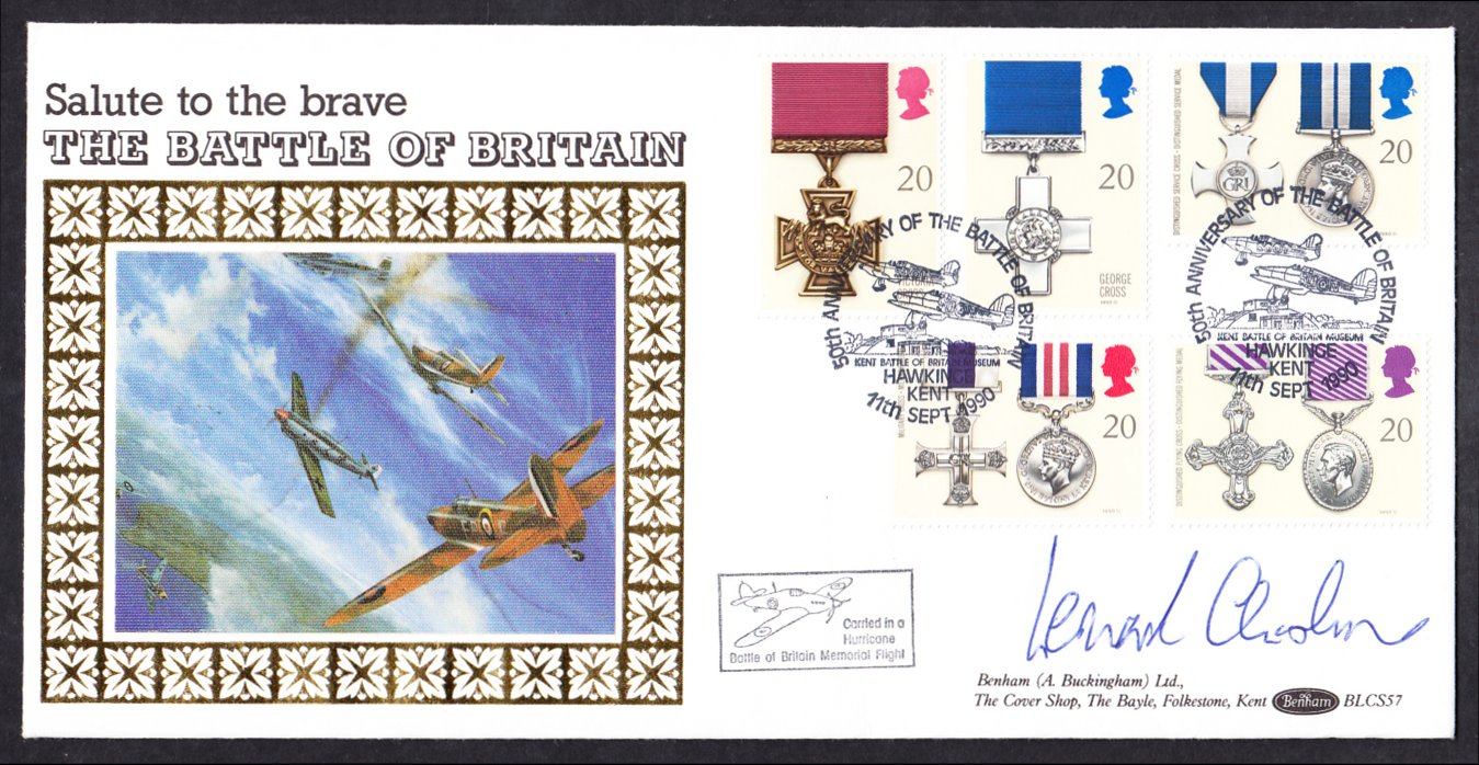 Leonard Cheshire: Autographed on 1990 Gallantry Battle of Britain Museum Hawkinge Benham BLCS