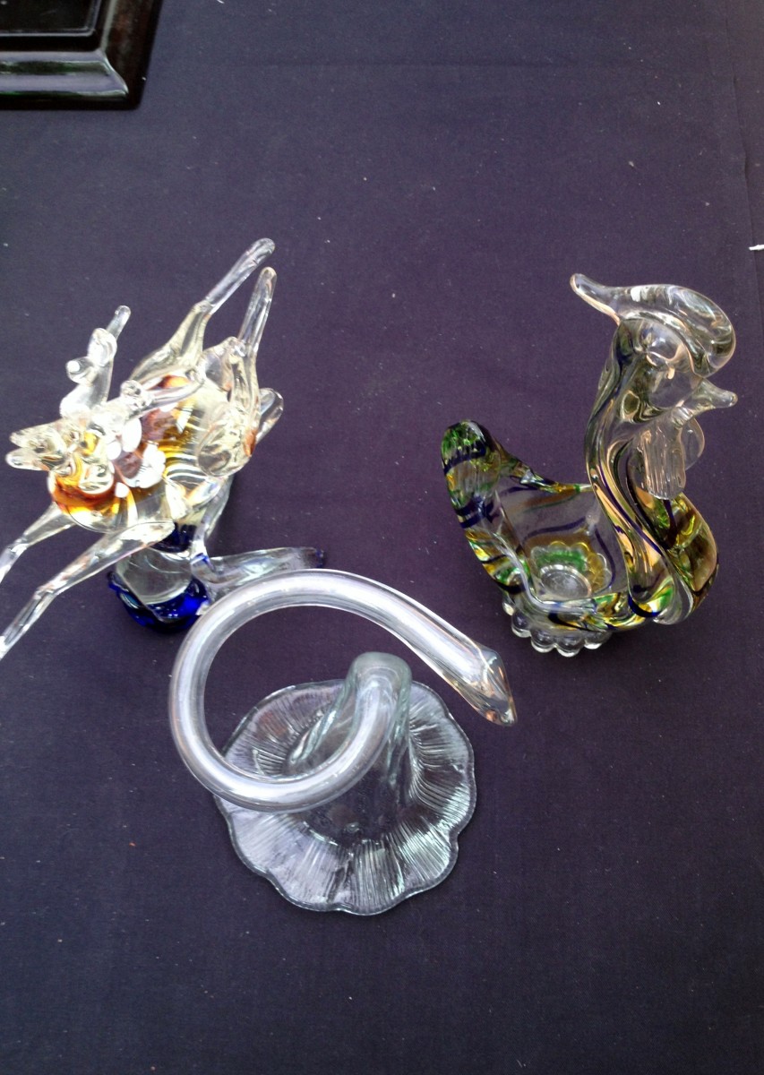 3 glass animals snake/deer and cockerel no reserve