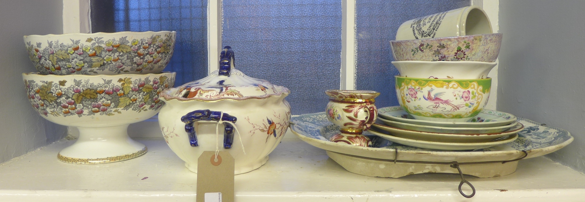 A mixed lot of 19th century and later Staffordshire pottery to include an ashet, comports and bowls