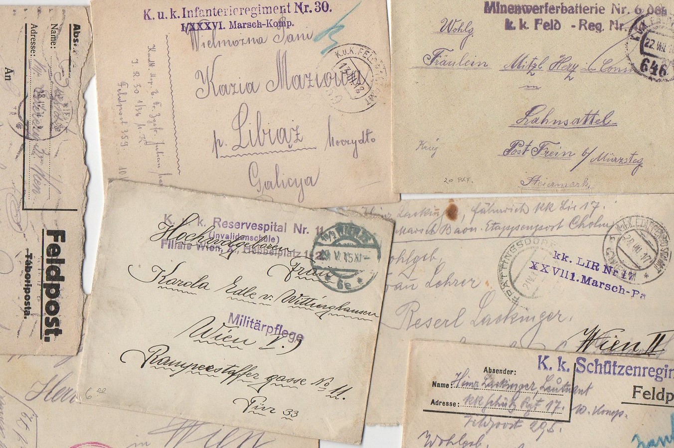 Austria/ Hungarian WW1 15 cards & 24 Feldpost cvrs with unit cachets RESERVE: £32