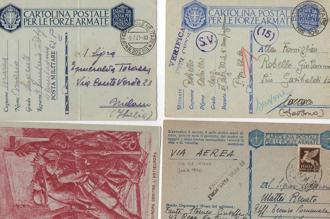 Italy WW2 ? Cartolina/ Biglietto Postale Per Le Forze Armate? 21 cards and cvrs all sent from