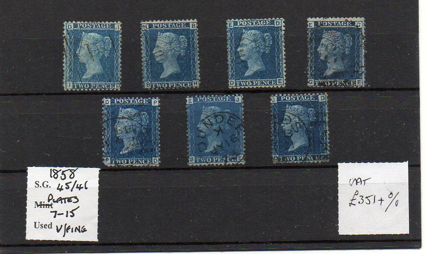 GB 1858 2d plates SG45/6 set plt 7-15 fine to v fine used cat £351 plus premium RESERVE: £180