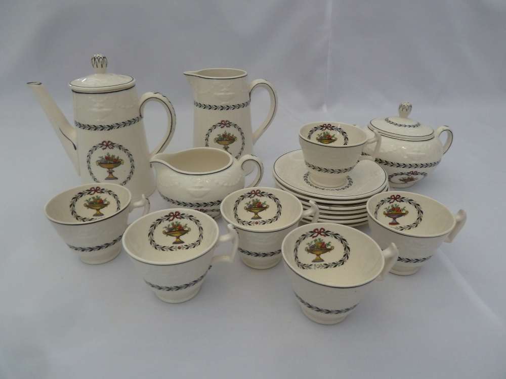 A late Victorian Spode Chaplet coffee set to include cups, saucers, coffee pot, water jug, milk jug