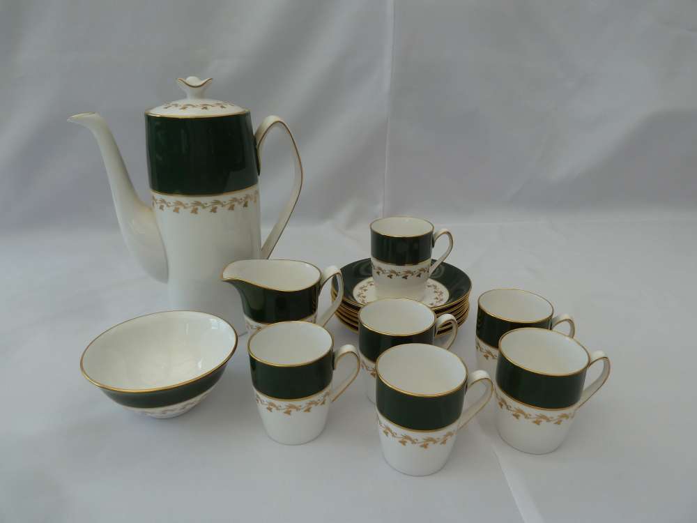 Spode green, white and gold coffee set  (15)