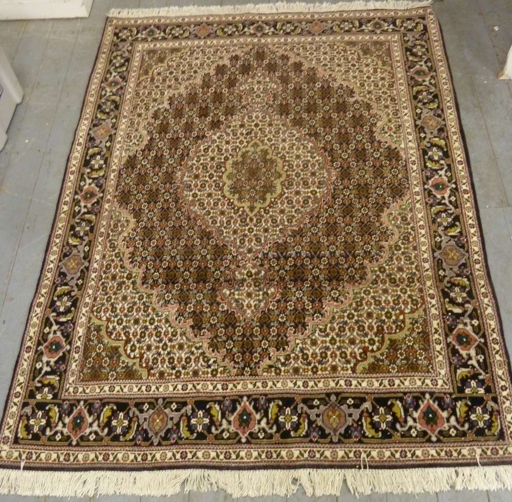 Persian wool carpet predominantly blues and reds, flowers and scrolls - 200 x 150 cm