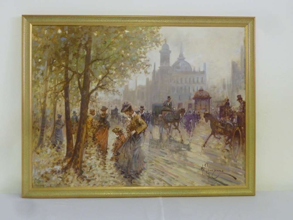 A. Pecarco oil on canvas of a French street scene `Belle Époque` signed bottom right 59 x 78.5cm