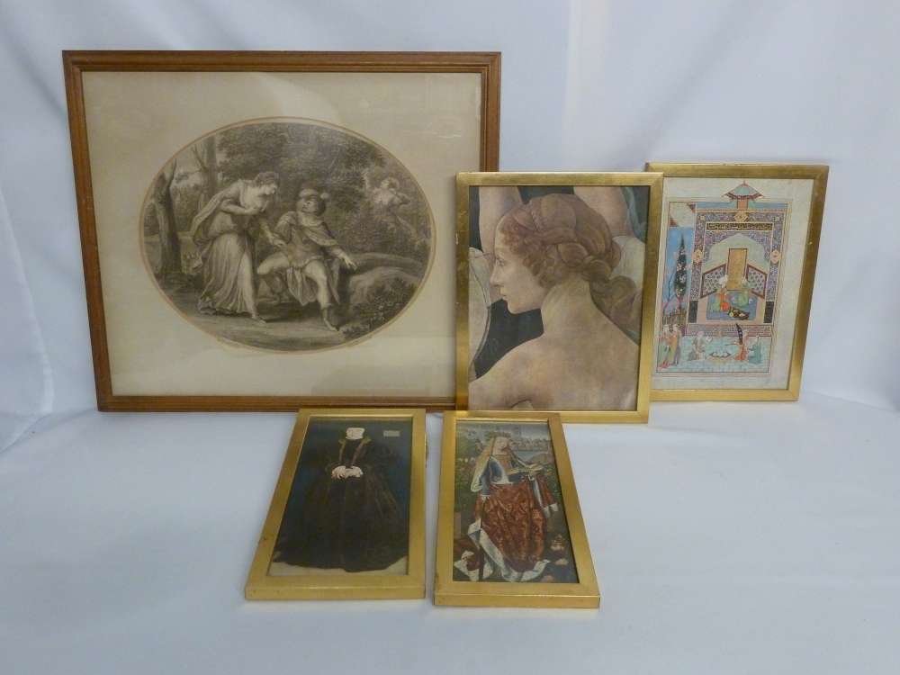 Five framed and glazed decorative prints