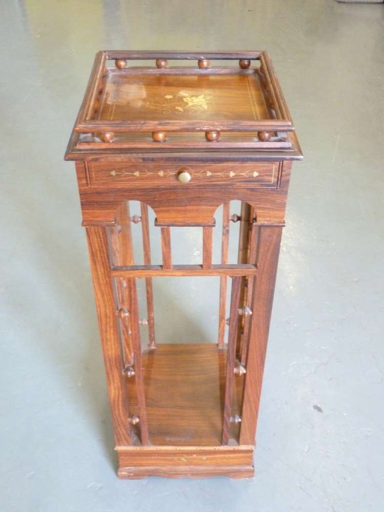 Mahogany rectangular jardinière with single drawer and pierced gallery