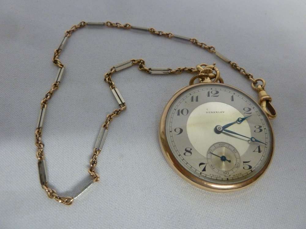 18ct gold Albert chain and a gold plated pocket watch