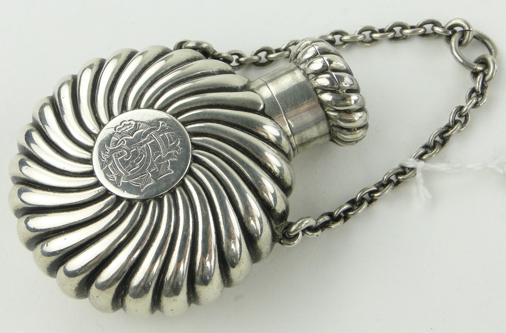 Victorian silver pendant scent flask,
by S Mordan, London 1888, height 6.5cm.