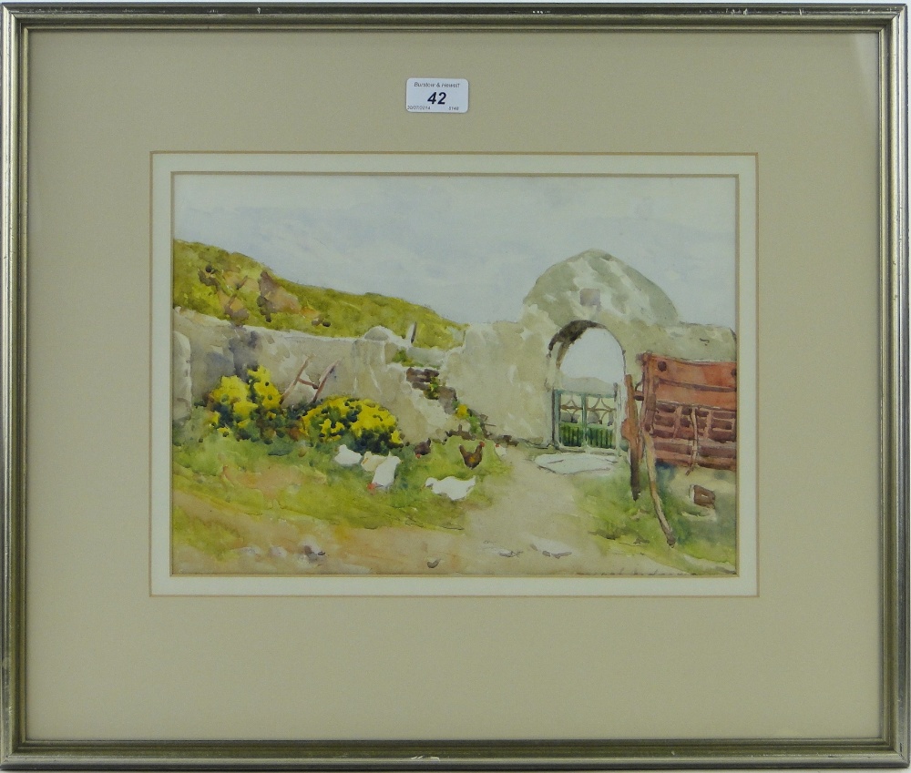 Joseph Andrews
watercolour circa 1910, farmyard scene, signed, 9.5" x 14", framed.