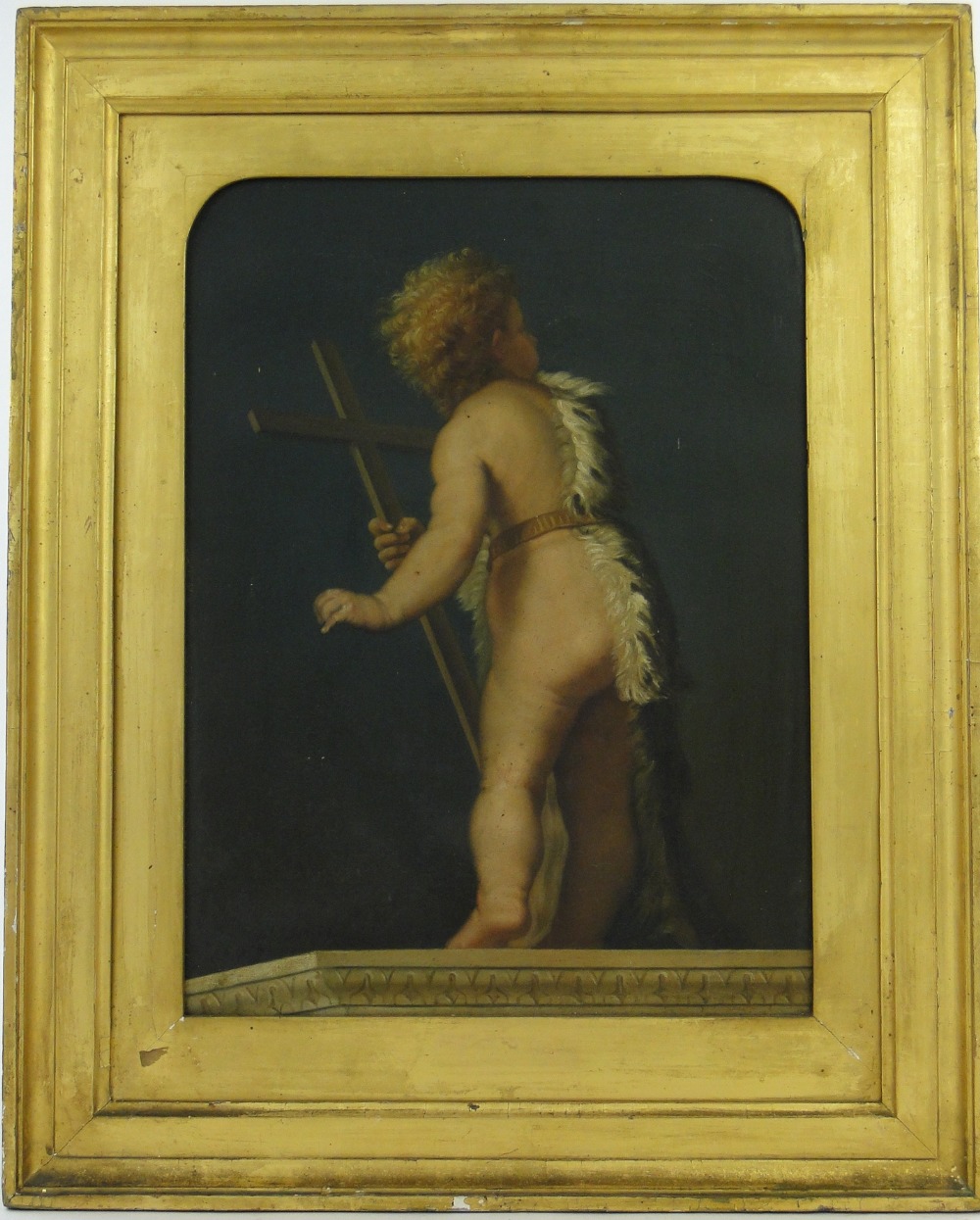 Italian School
19th century oil on canvas, Classical infant holding a cross, indistinctly signed,