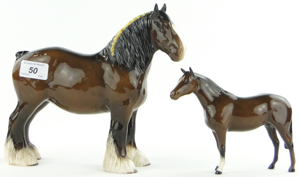 A Beswick Shire mare, 818 and a Beswick small Stallion, 1992, (2).