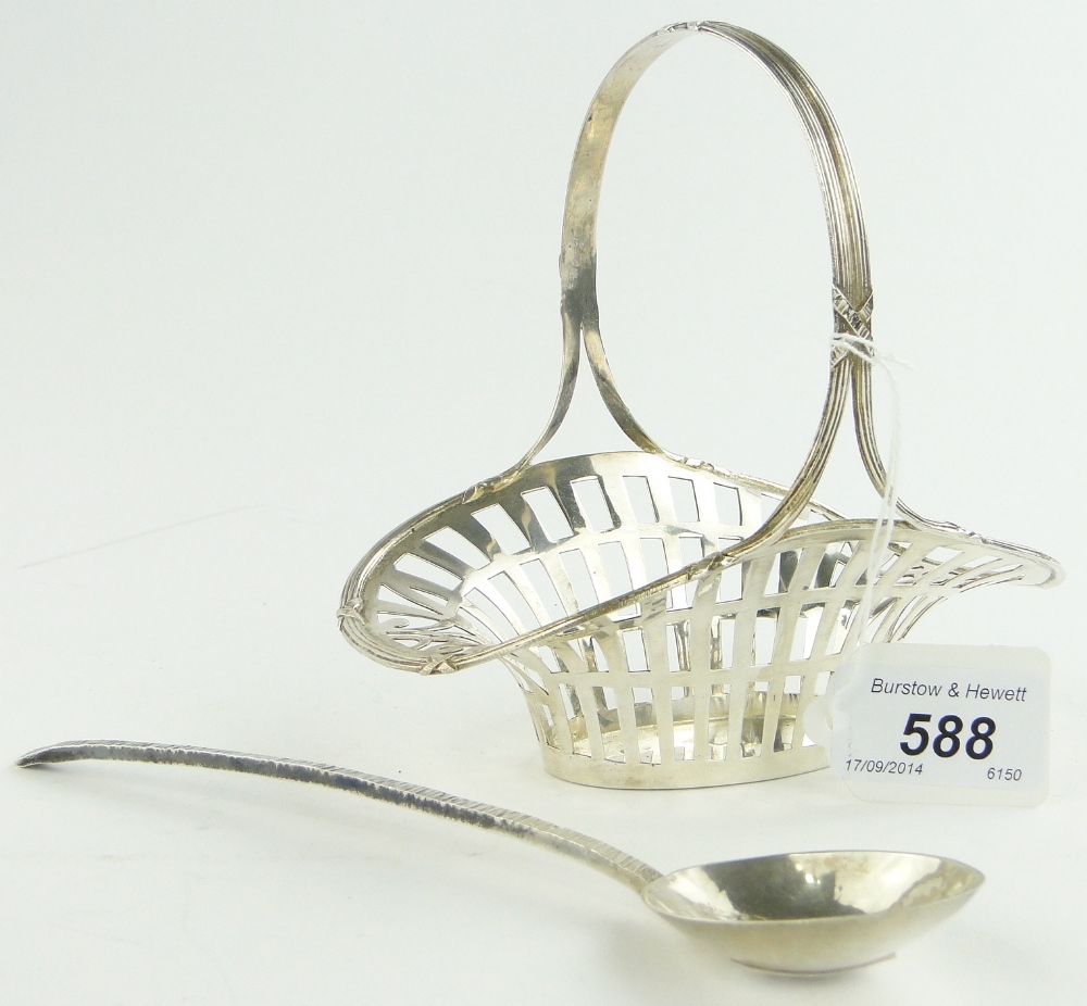 Continental silver bon bon basket marked 800, together with an English silver long handled serving