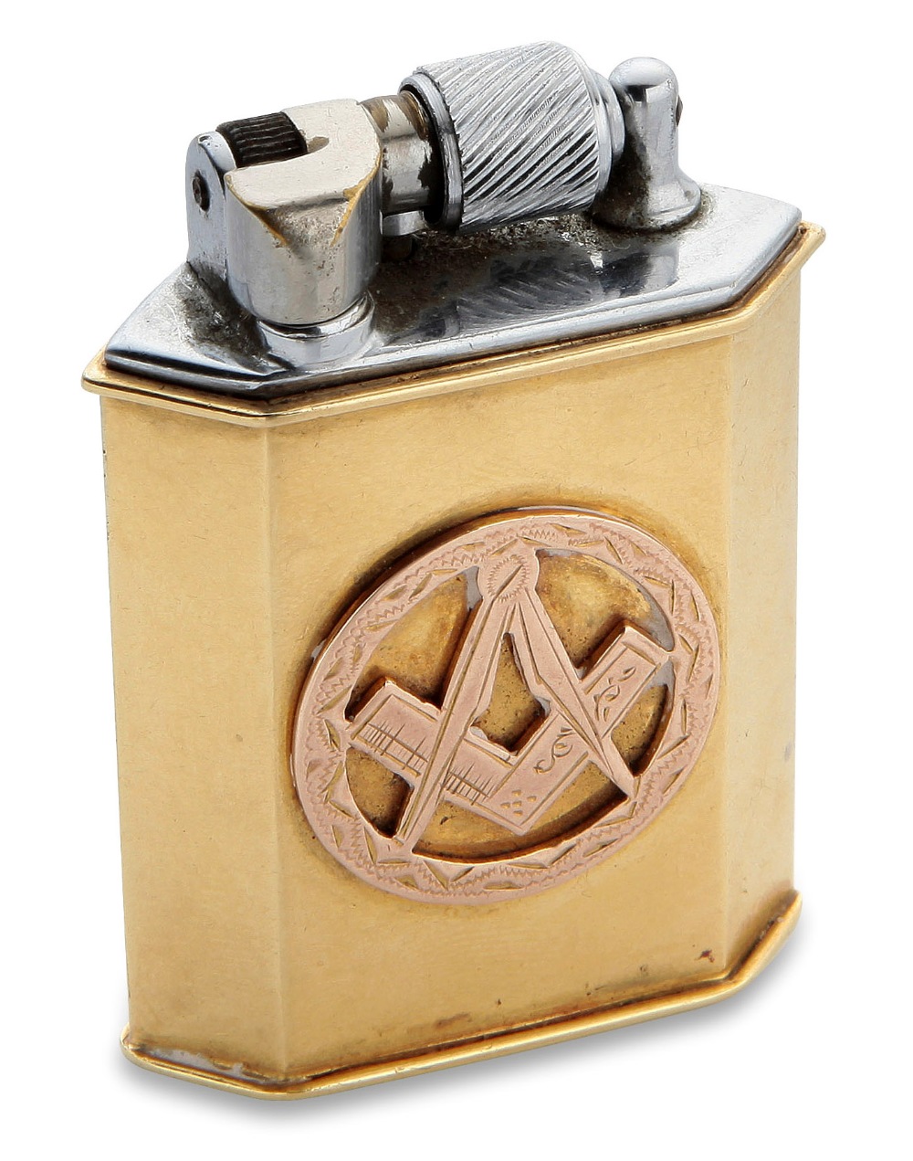 Masonic interest: 18ct gold lighter with metal fitments and Masonic cipher on the front, marked '