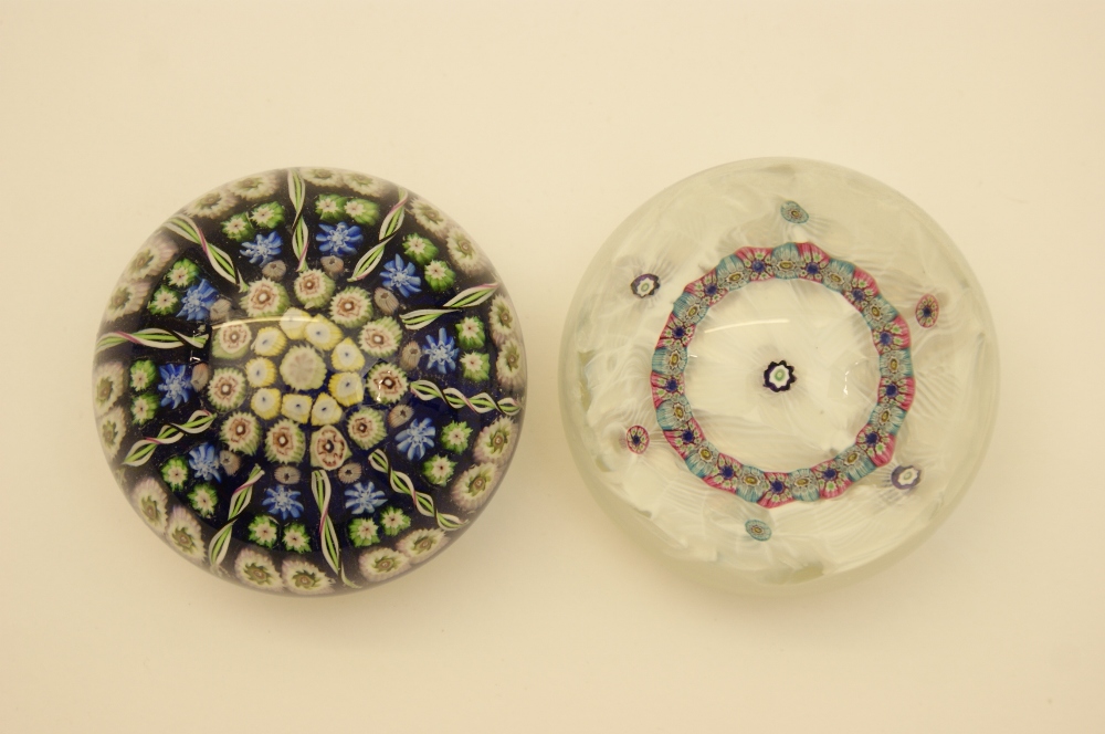 Perthshire paperweight decorated with coloured canes, 7cm; also a further paperweight decorated with