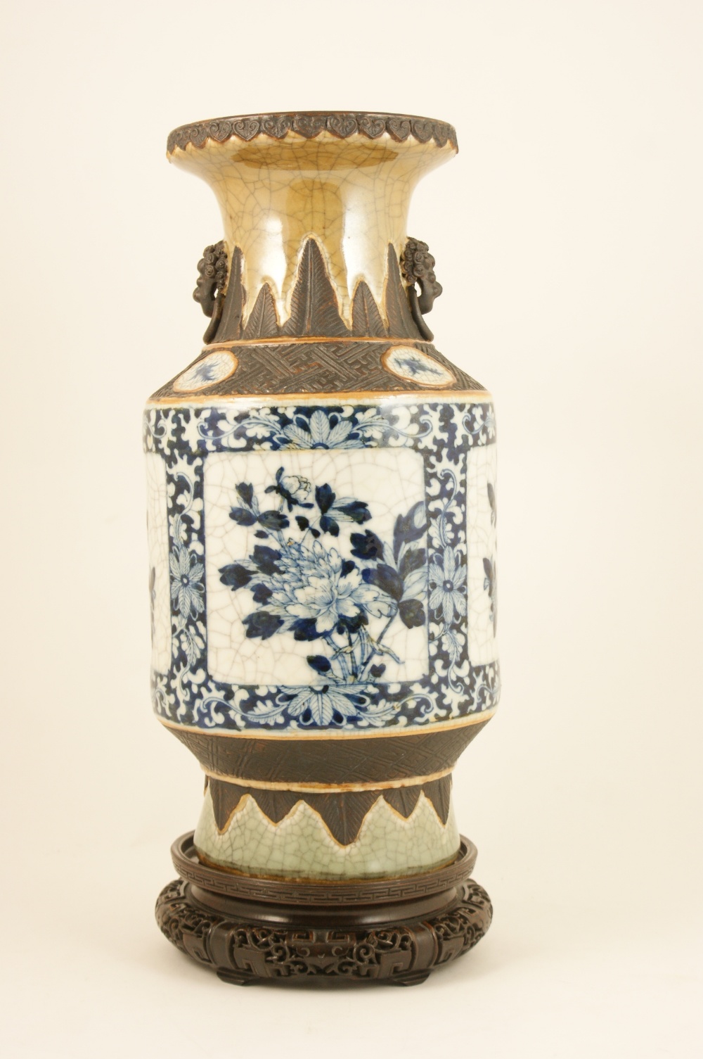 Chinese blue and white vase, of archaic form, late 19th Century, having a trumpet neck and