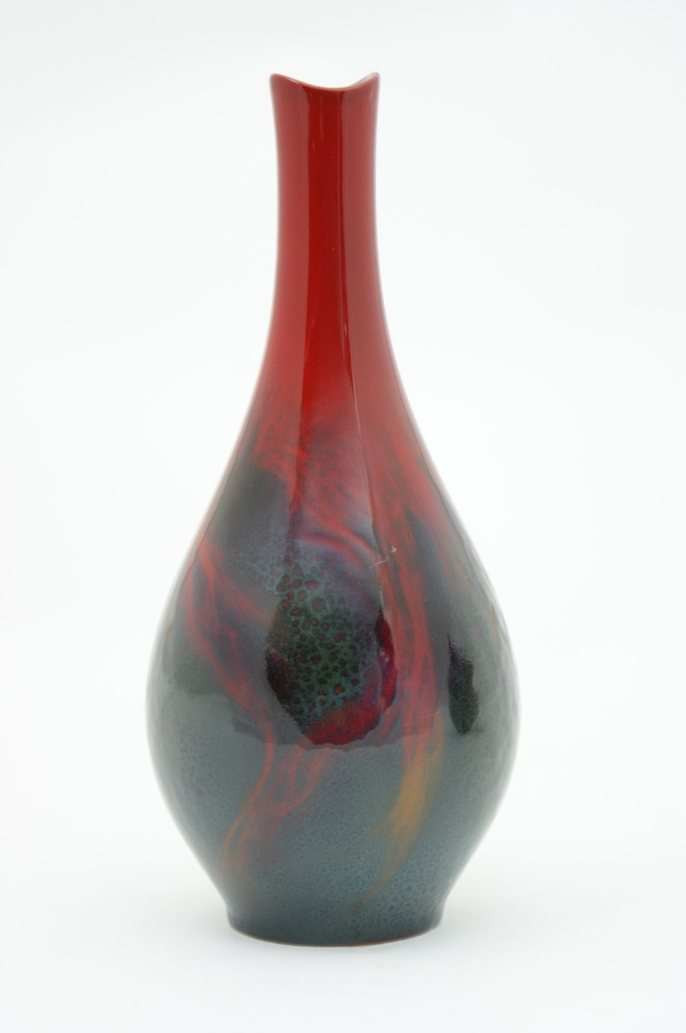 Royal Doulton veined flambe vase, ovoid form with a trumpet neck, printed marks, 20.5cm