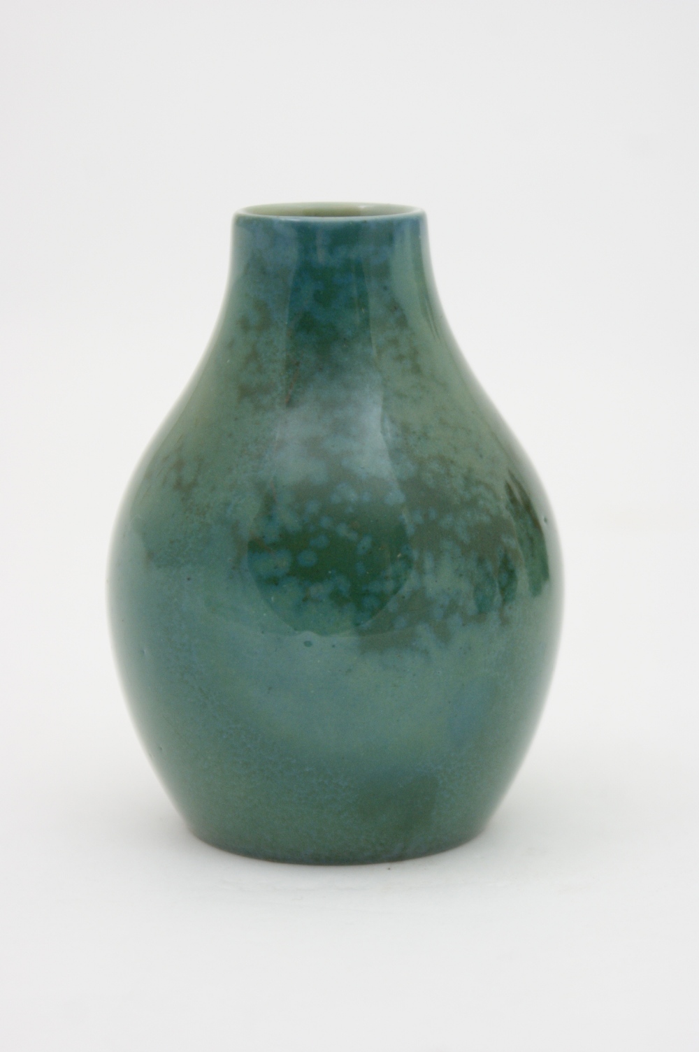 Royal Doulton titanian small vase, ovoid form decorated with a green-blue crystalline glaze, printed