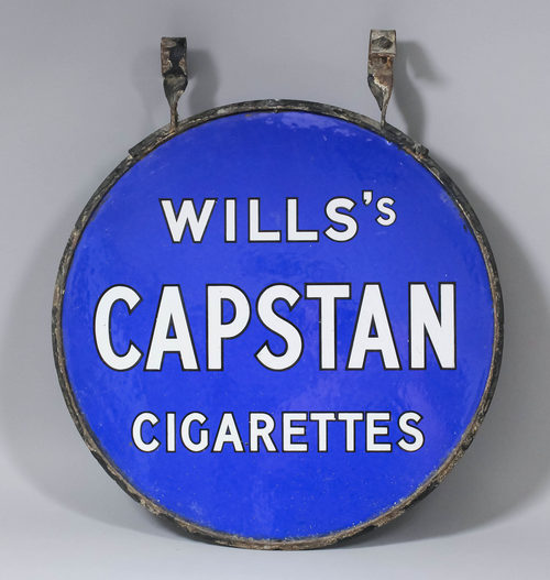 A good early Wills` Capstan Cigarettes double sided circular enamel hanging advertising sign with