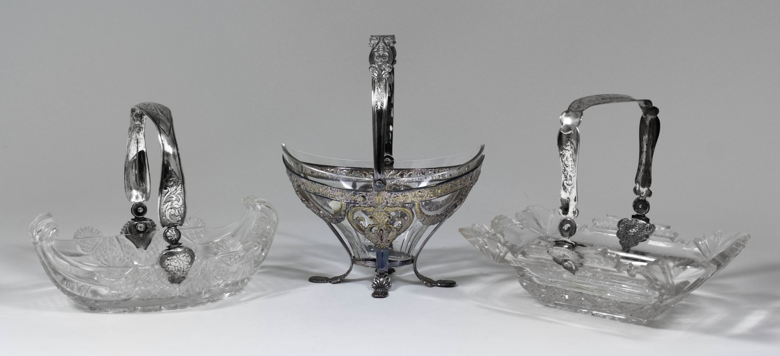 A 19th Century Dutch heavy cut-glass and silver mounted rectangular basket, with slice, diamond and