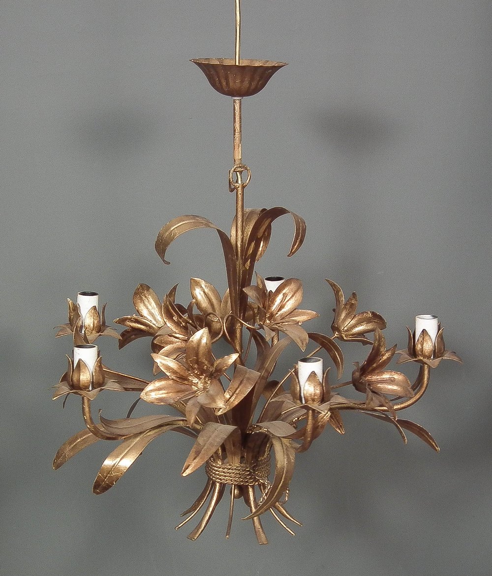 A modern French style five light of electrolier of leaf and flowerhead form, 21ins diameter x