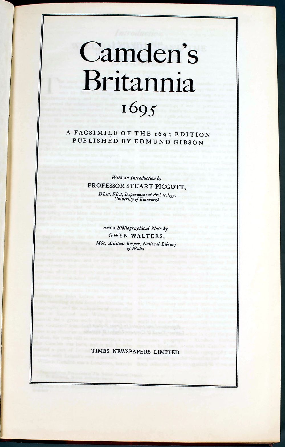 "Camden`s Britannia 1695", a facsimile of the 1695 edition, published by Edmund Gibson 1971 (one