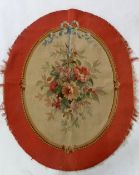 A MACHINE WOVEN OVAL PIECE OF FLORAL PICTORAL TAPESTRY, 40 ½"" x 32"" (103cm x 81.3cm)