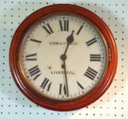 A LATE NINETEENTH/EARLY TWENTIETH CENTURY CIRCULAR WALL CLOCK, in mahogany case, the single train