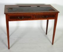 EDWARDIAN SATINWOOD INLAID MAHOGANY WRITING TABLE IN SHERATON REVIVAL STYLE, the moulded oblong top