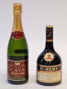 BOTTLE OF ST REMY FRENCH BRANDY,  together with a BOTTLE OF PRESTIGE CAVA, BRUT (2)