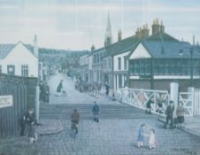 TOM DODSON (1910-1991) ARTIST SIGNED COLOUR PRINT Blackpool pier AND Railway crossing (faded) 14""