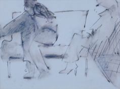 UNATTRIBUTED PEN AND WASH DRAWING Abstract seated figures Initialled ""G"" 5"" x 6 ½"" (12.7cm x