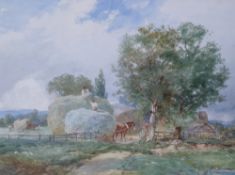DAVID BATES (1840-1921) WATERCOLOUR DRAWING ""Haytime, Kennet Valley"" Signed 10 ¼"" x 14"" (26cm x