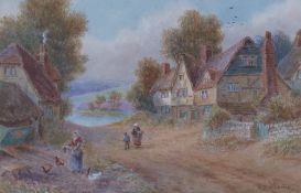 R. T. WILDING (Late 19th/early 20th Century) WATERCOLOUR Rural landscape with figures and cottages