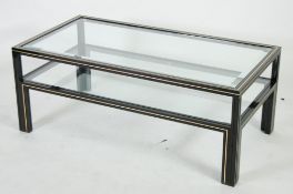 PIERRE VANDEL, PARIS,  STYLISH GLASS TOPPED COFFEE TABLE, the oblong bevel cut top  and undershelf