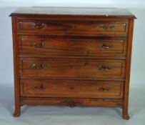 LATE NINETEENTH CENTURY CONTINENTAL MARBLE TOPPED ROSEWOOD COMMODE, the moulded oblong top inset