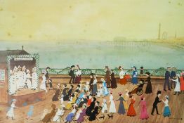 HELEN BRADLEY  ARTIST SIGNED COLOUR PRINT  `Fred Walmsley`s Concert Party`  on a pier, an edition