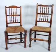 SET OF FOUR ANTIQUE ELM AND FRUITWOOD SPINDLE  BACK SINGLE CHAIRS, typical form, each  with two