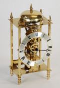 SEWILLS, LIVERPOOL, MODERN BRASS LANTERN PATTERN SPRING DRIVEN SKELETON CLOCK, the 4 1/2"" silvered