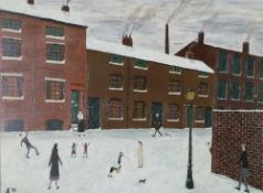 PAUL KELLY  OIL PAINTING ON BOARD  `Adlington Square, Stockport` Signed with a monogram and signed