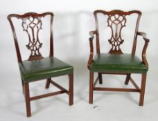 SET OF SEVEN CHIPPENDALE REVIVAL NINETEENTH CENTURY CARVED MAHOGANY DINING CHAIRS (5 + 2), each