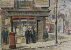 NORMAN JAQUES (1922 - 2014) PEN AND WASH DRAWING `Manchester Street Corner, Grosvenor Street and