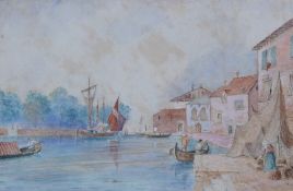 W.H. FOSTER WATERCOLOUR DRAWING Venetian scene with figures  Signed  9"" x 13 ½"" (2022.8cm x 34.