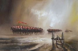 JOHN BAMPFIELD  OIL PAINTING ON CANVAS  `17th/21st Lancers - Death or Glory` signed  20"" x 30"" (