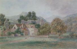 WARD HEYS (Exh. 1882-1905)  WATERCOLOUR  A Village with monastic ruins signed and dated 1897 lower