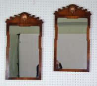 MODERN PAIR OF FIGURED WALNUTWOOD WALL MIRRORS,   in the Eighteenth Century style, each with an