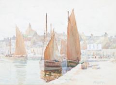 JOHN ERNEST AITKEN (1881-1957)  WATERCOLOUR DRAWING   Harbour scene with fishing boats `Old St.